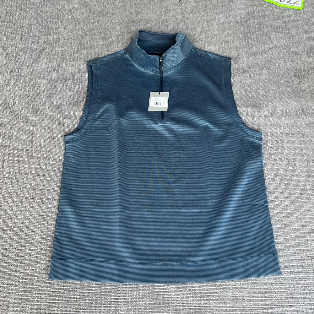 Hickey Freeman Golf Vest Men Large Blue Striped Stand-Up Collar 1/4 Zip Pullover
